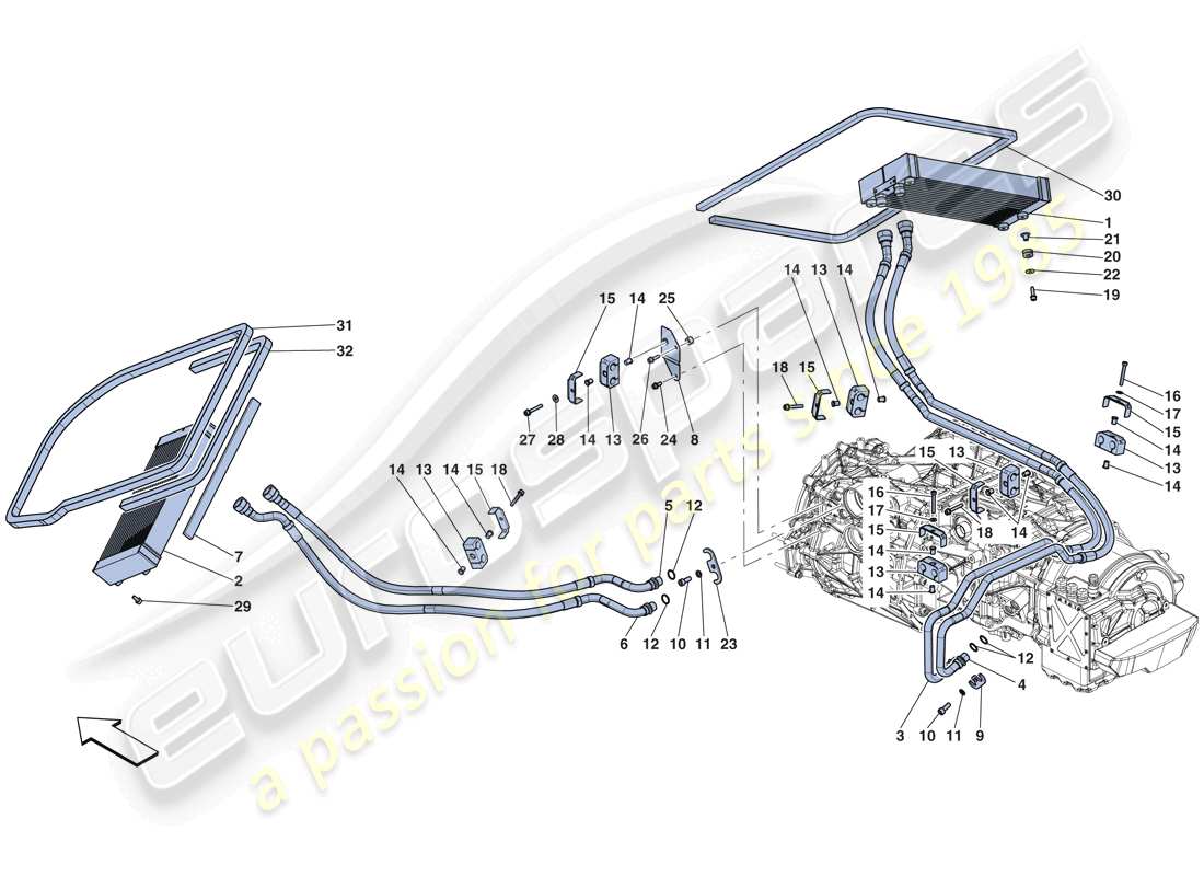 ferrari laferrari aperta (europe) diagramma delle parti del sistema di raffreddamento dell'olio del cambio