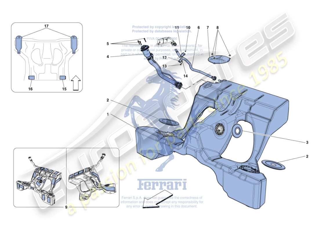 ferrari gtc4 lusso (europe) serbatoio carburante e bocchettone di riempimento schema delle parti