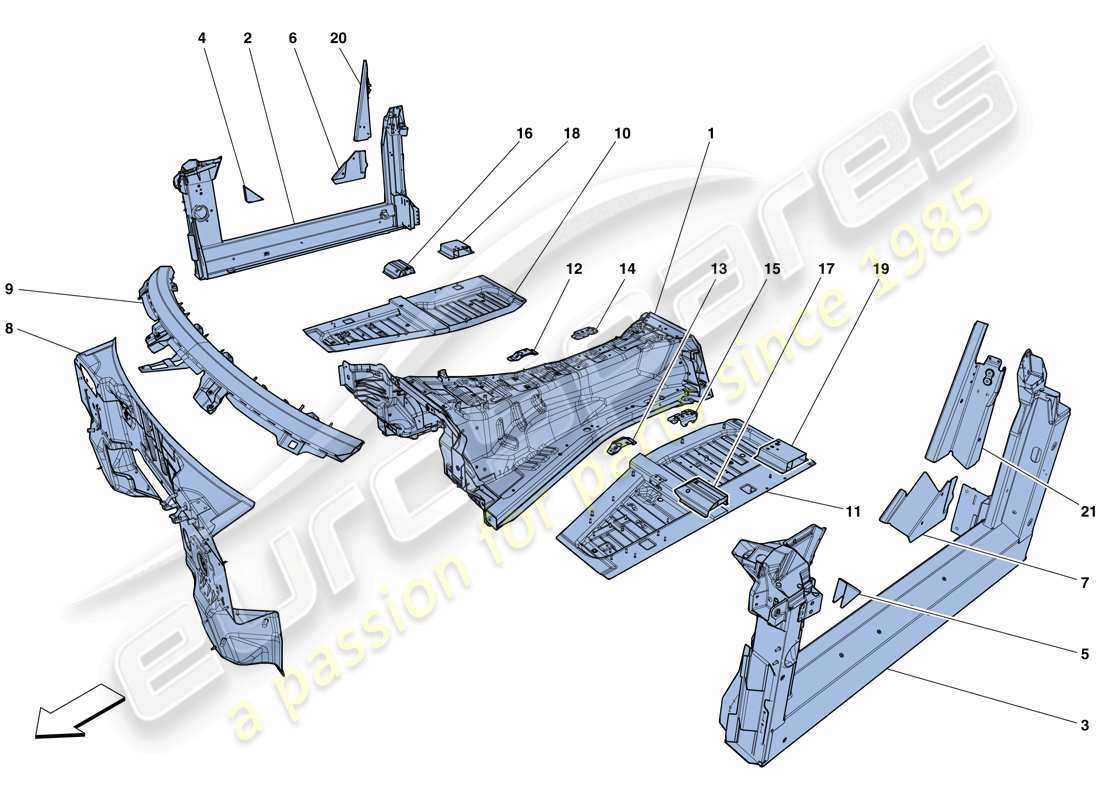 ferrari 812 superfast (rhd) strutture ed elementi, centro del veicolo diagramma delle parti