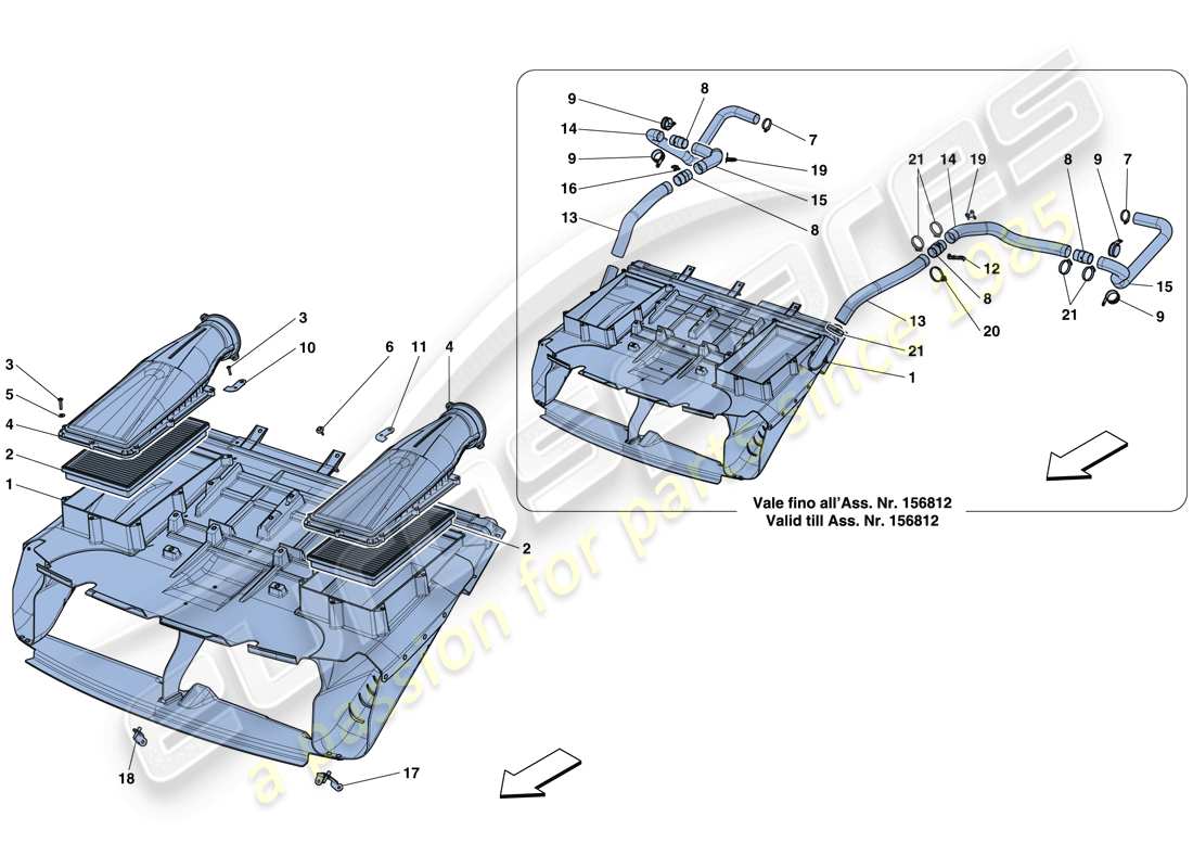 ferrari 812 superfast (rhd) schema delle parti della presa d'aria