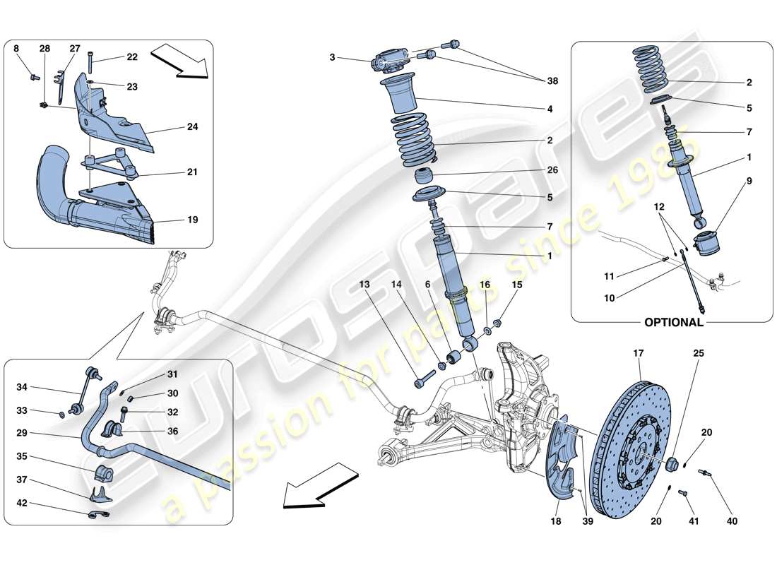 ferrari 812 superfast (rhd) sospensione anteriore - ammortizzatore e disco freno schema delle parti