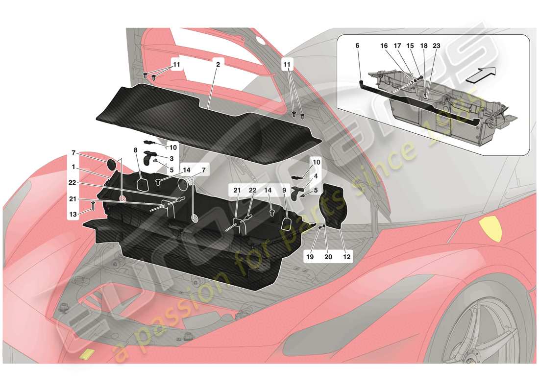 ferrari laferrari (usa) tappetini per vano bagagli diagramma delle parti