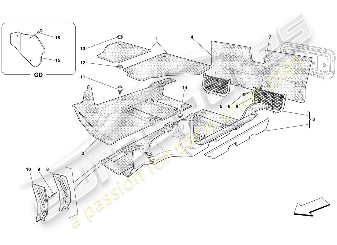 ferrari f430 spider (rhd) passagierraummatten teilediagramm
