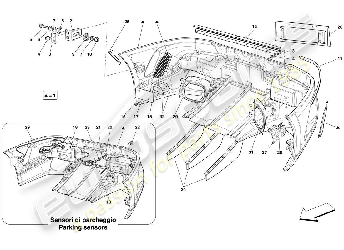 ferrari 599 gto (europe) schema delle parti paraurti posteriore