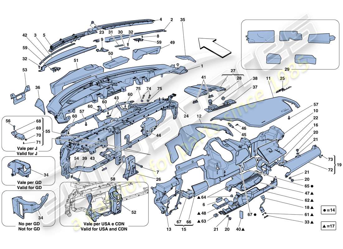 ferrari 458 italia (rhd) diagramma delle parti del cruscotto