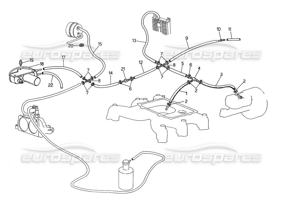 maserati biturbo spider schema delle parti del sistema di evaporazione (sterzo sinistro con sonda lambda).