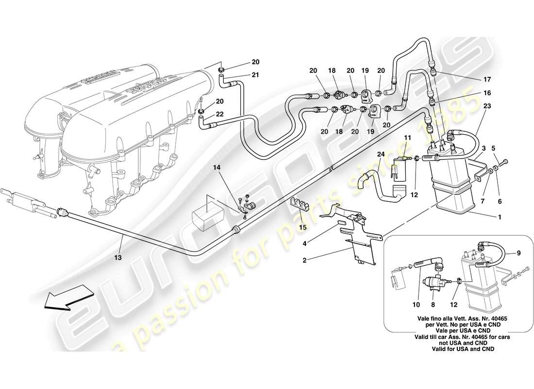 ferrari f430 coupe (rhd) sistema di controllo emissioni evaporative schema particolare