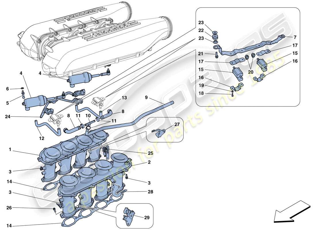 ferrari 458 speciale aperta (rhd) collettore di aspirazione schema delle parti