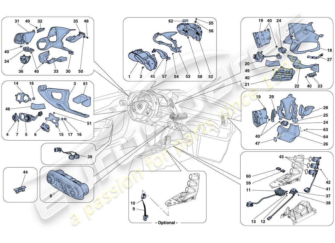 ferrari 458 speciale (usa) strumentazione cruscotto e tunnel diagramma delle parti