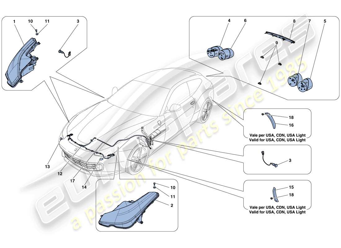 ferrari gtc4 lusso (europe) fari e fanali posteriori diagramma delle parti