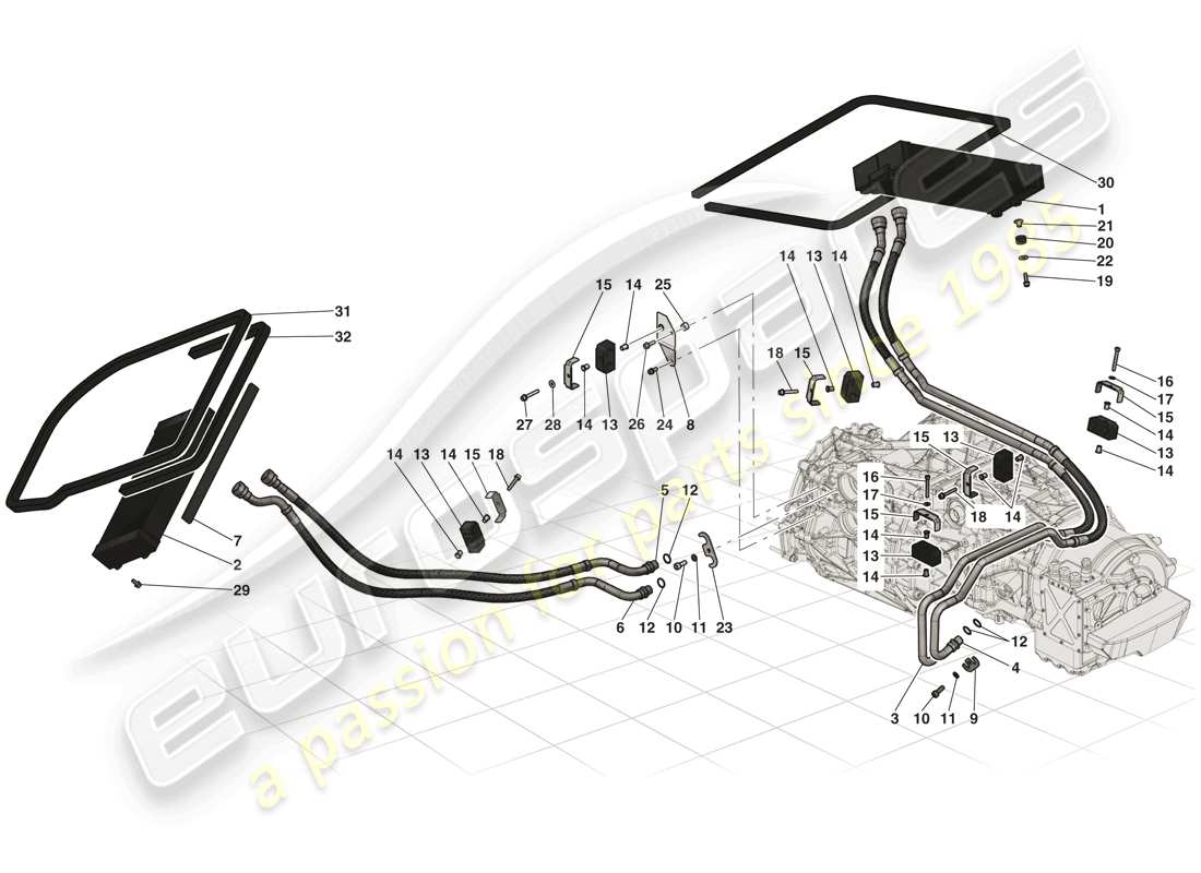 ferrari laferrari (usa) diagramma delle parti del sistema di raffreddamento dell'olio del cambio