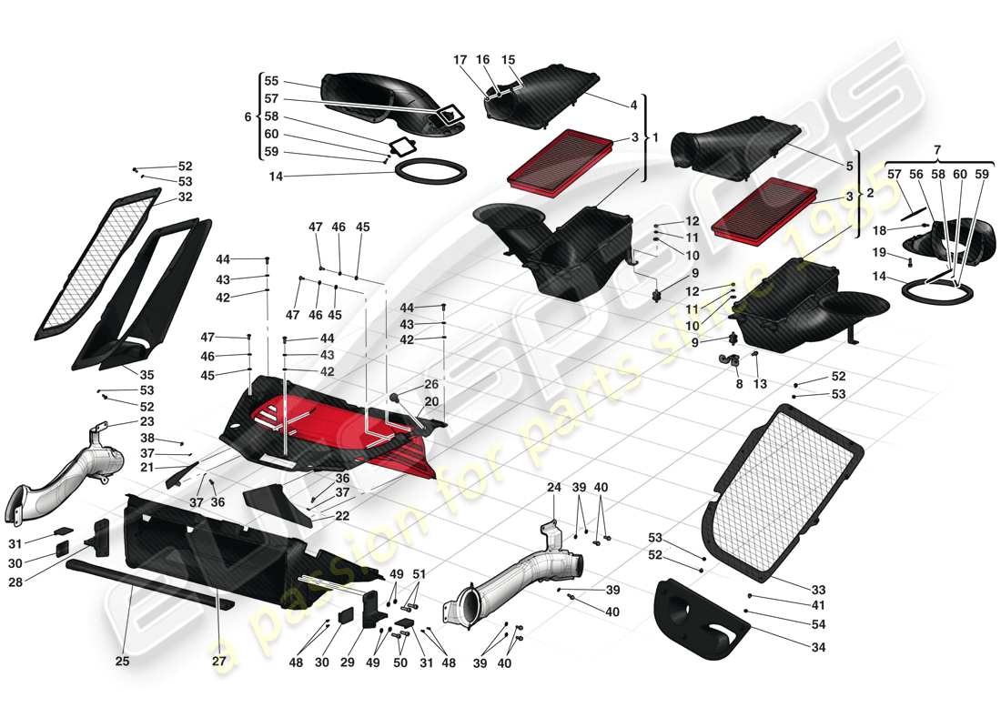 ferrari laferrari (usa) prese d'aria schema delle parti