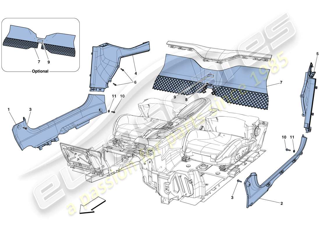 ferrari f12 berlinetta (rhd) rivestimenti interni diagramma delle parti