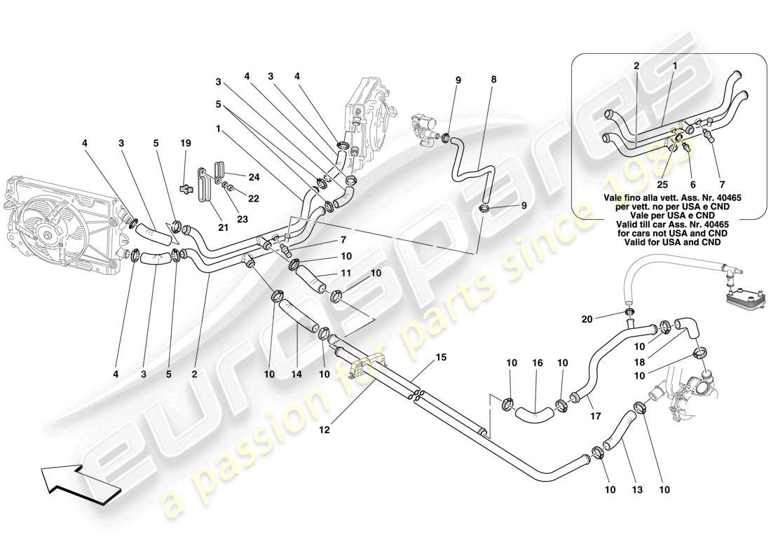 ferrari f430 spider (rhd) schema delle parti del sistema di raffreddamento
