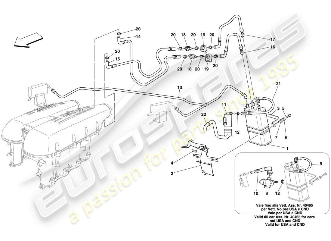 ferrari f430 spider (rhd) kontrollsystem für verdampfungsemissionen teilediagramm