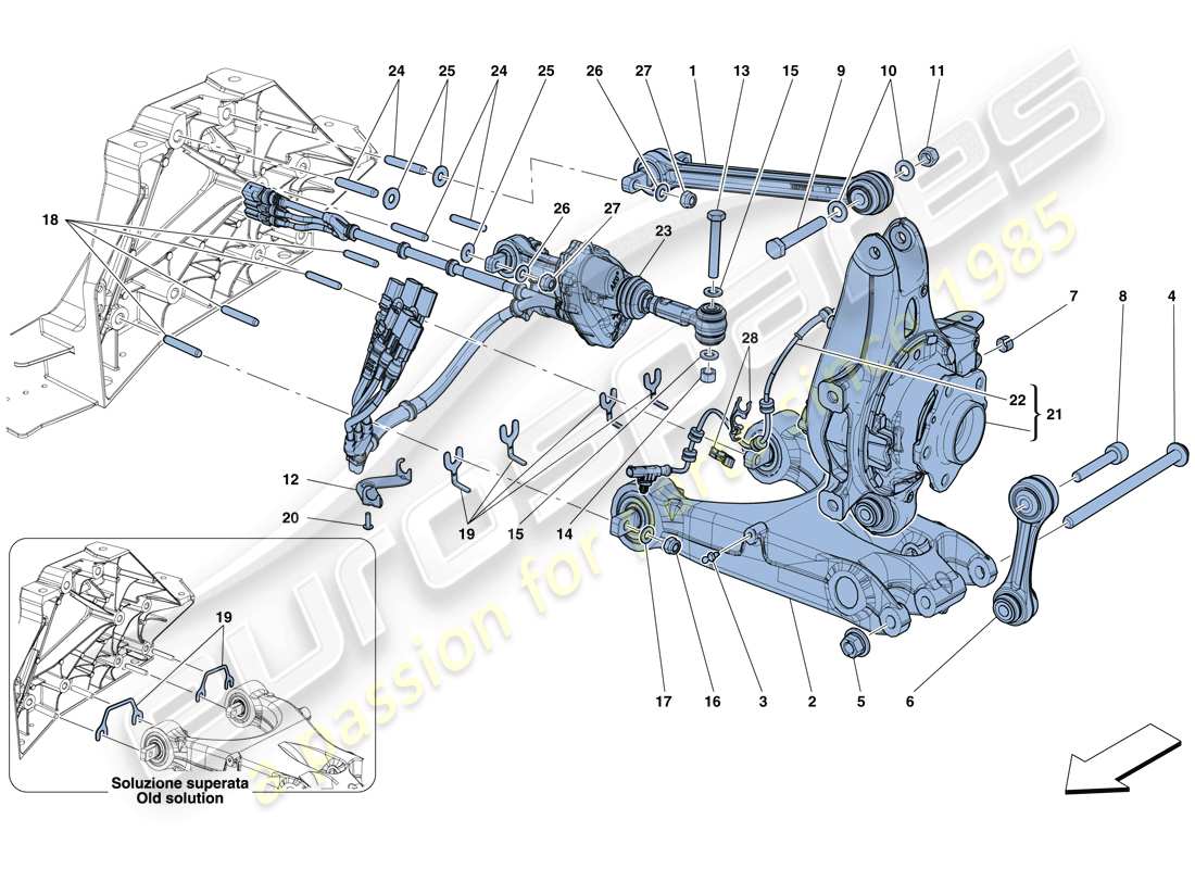 ferrari 812 superfast (rhd) sospensione posteriore - bracci schema particolare