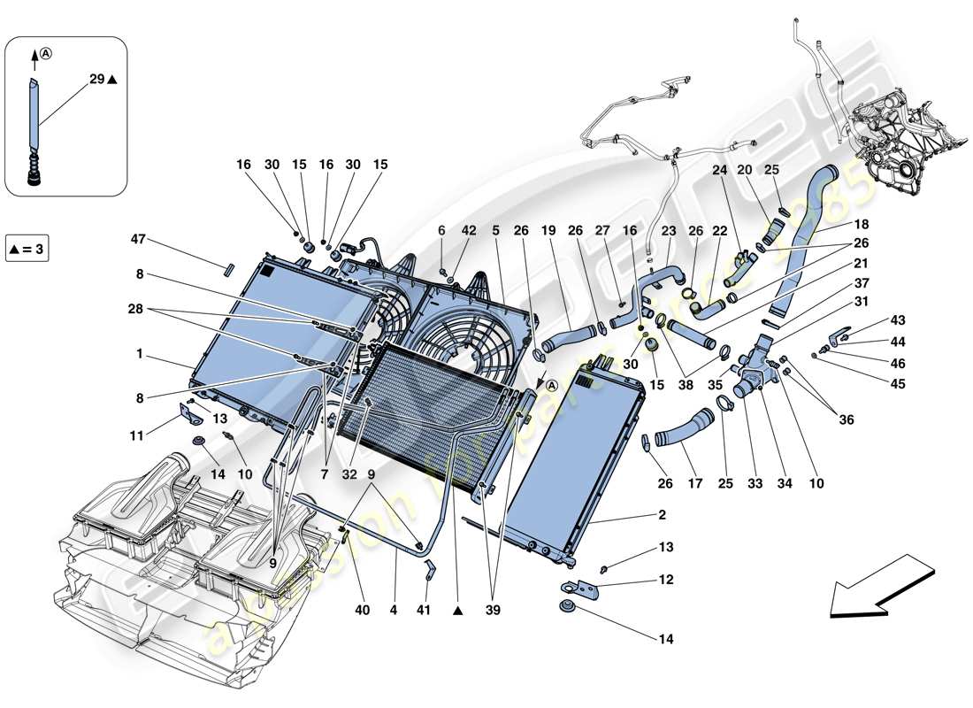 ferrari gtc4 lusso (usa) raffreddamento - radiatori e condotti dell'aria schema delle parti