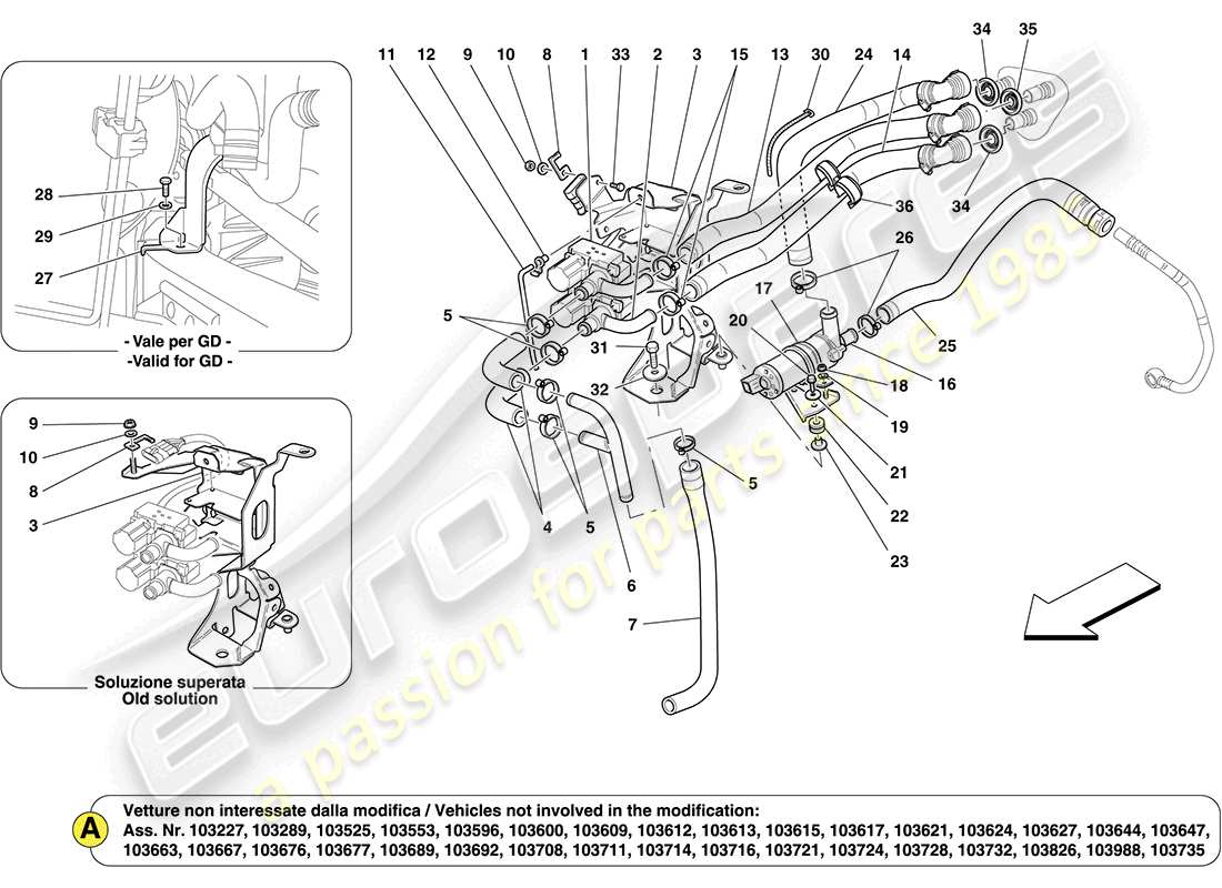ferrari california (usa) centralina ac: componenti vano motore diagramma delle parti