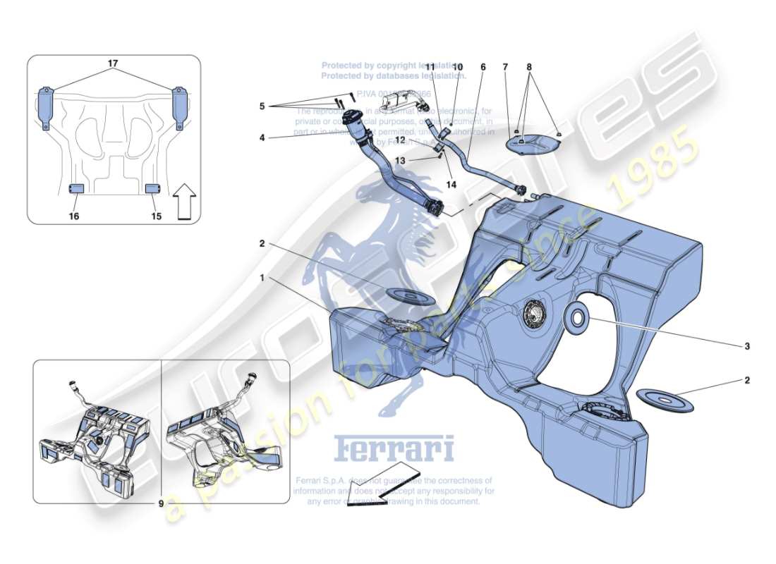 ferrari gtc4 lusso (usa) serbatoio carburante e bocchettone di riempimento schema delle parti