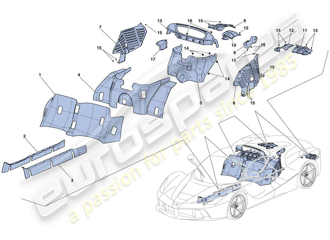 ferrari laferrari aperta (europe) schema delle parti scudi termici e isolamento