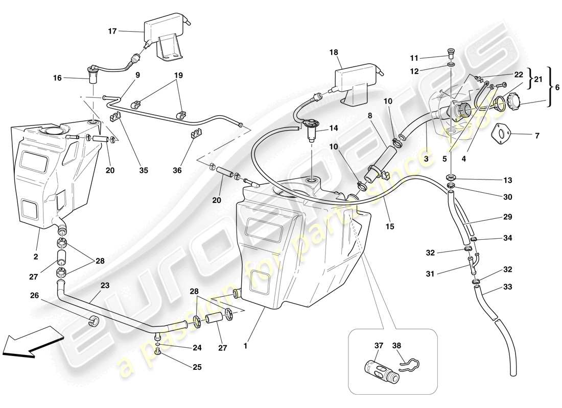 ferrari f430 spider (usa) serbatoi carburante e bocchettone di riempimento diagramma delle parti