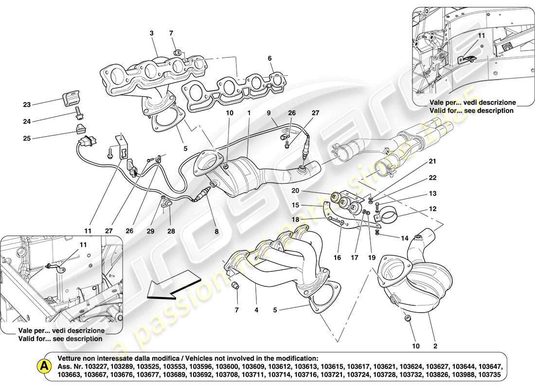 ferrari california (usa) convertitori pre-catalitici e convertitori catalitici diagramma delle parti