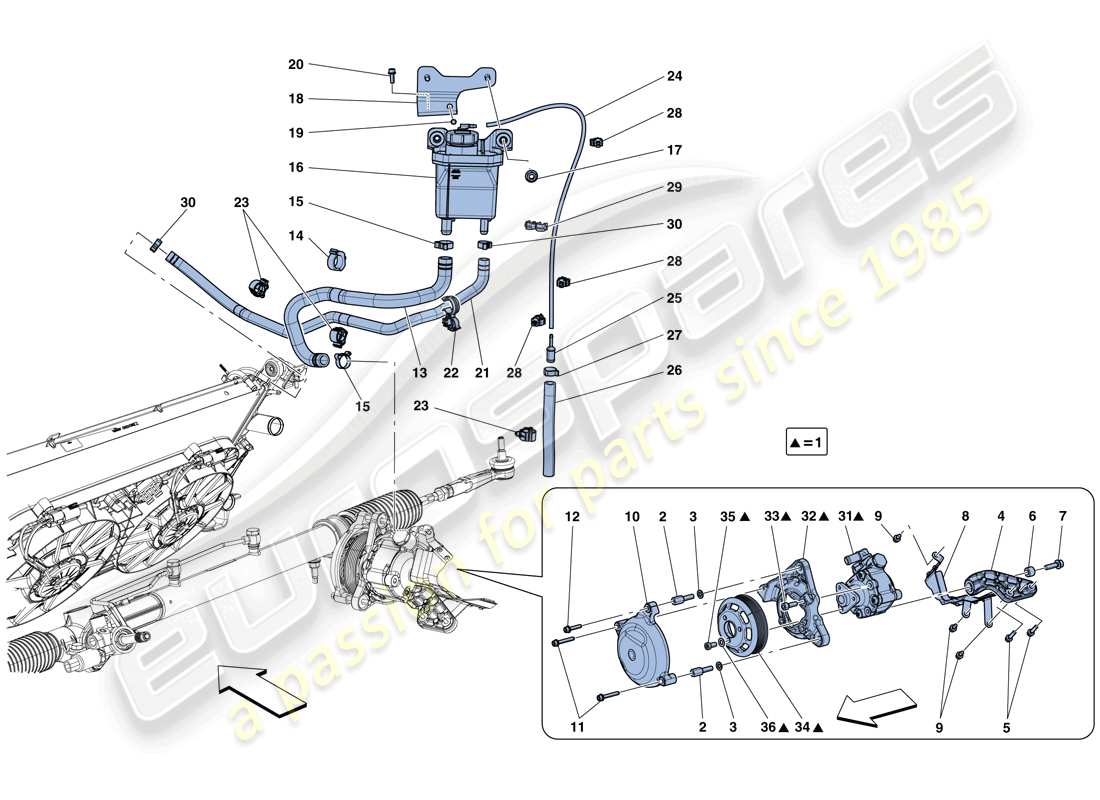 ferrari california t (europe) pompa del servosterzo e serbatoio diagramma delle parti