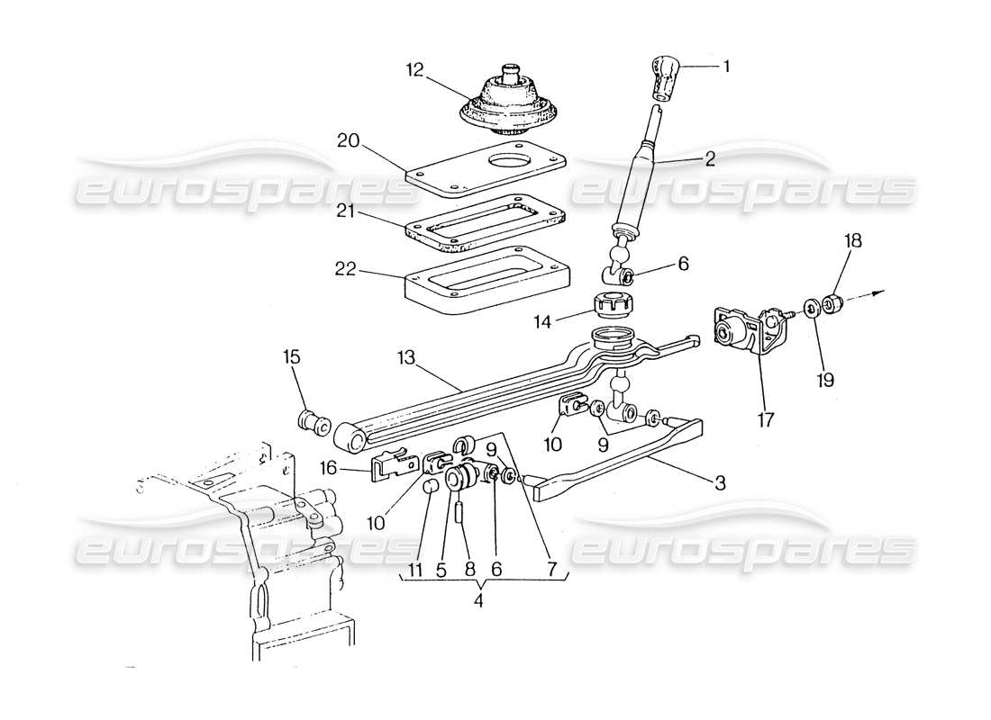 maserati 418 / 4.24v / 430 cambio, getrag - diagramma delle parti dei controlli esterni