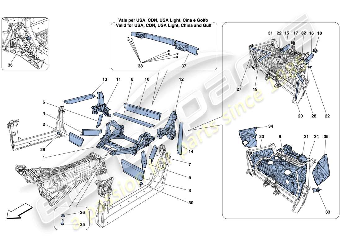 ferrari 812 superfast (rhd) strutture ed elementi posteriore del veicolo diagramma delle parti