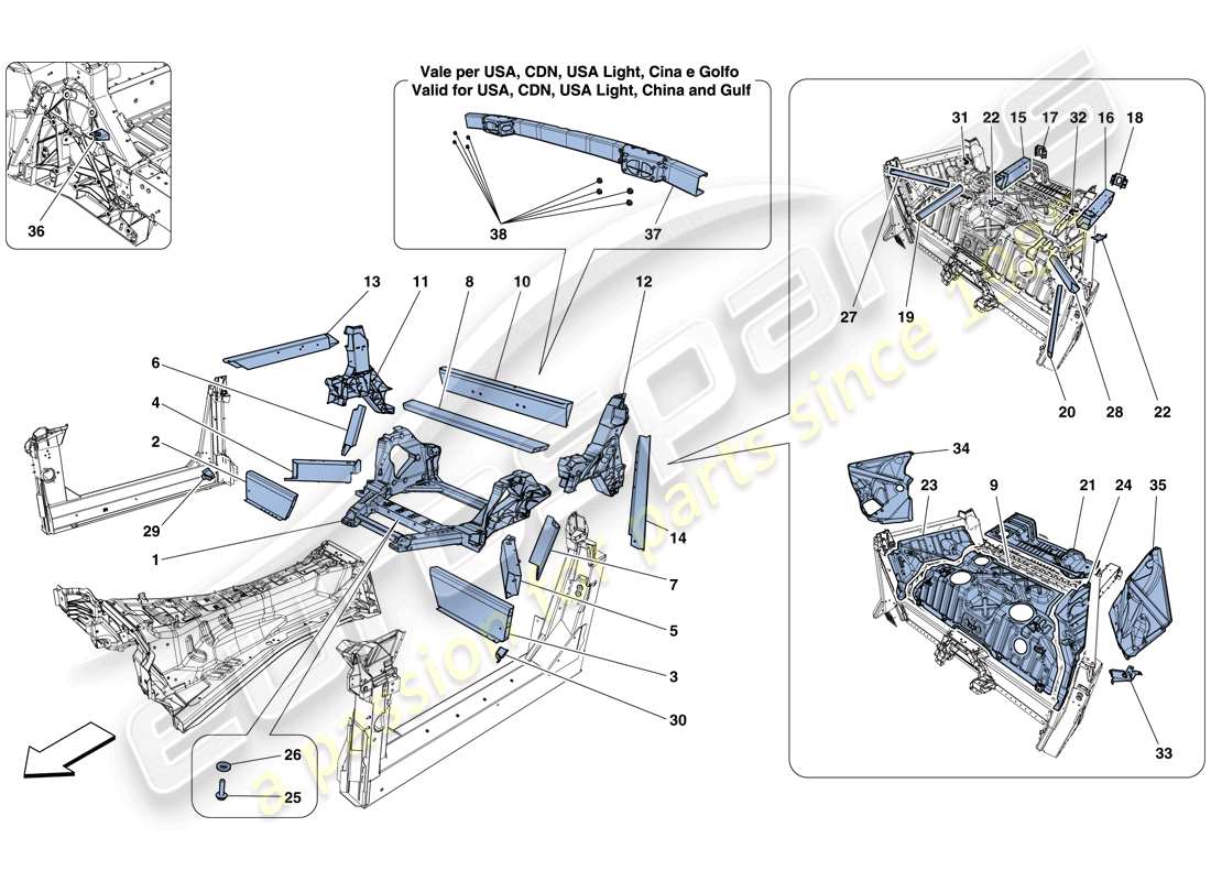 ferrari 812 superfast (usa) strutture ed elementi posteriore del veicolo schema delle parti