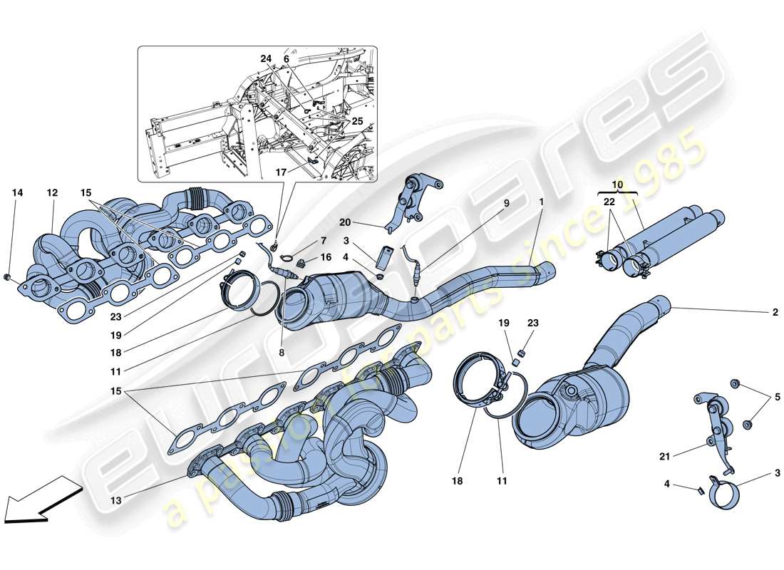 ferrari 812 superfast (usa) diagramma delle parti dei convertitori pre-catalitici e dei convertitori catalitici