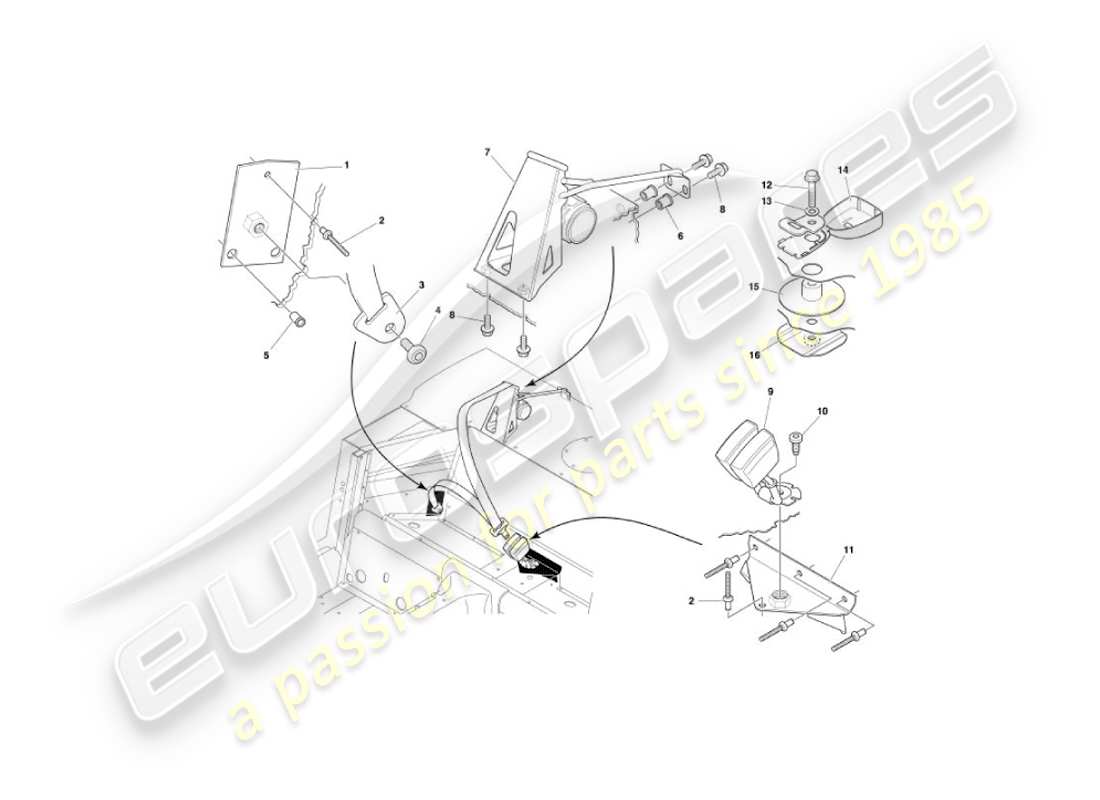 aston martin vanquish (2003) cinture di sicurezza posteriori diagramma delle parti
