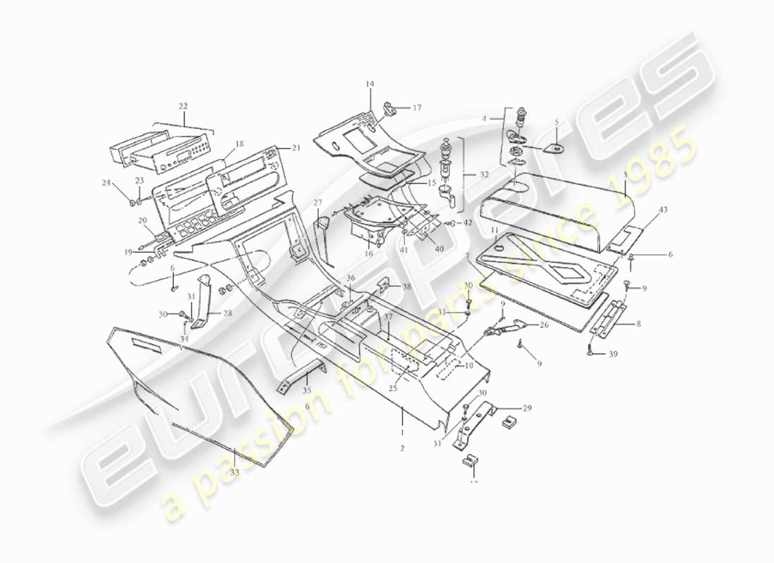 aston martin v8 virage (1999) console centrale, diagramma delle parti volante