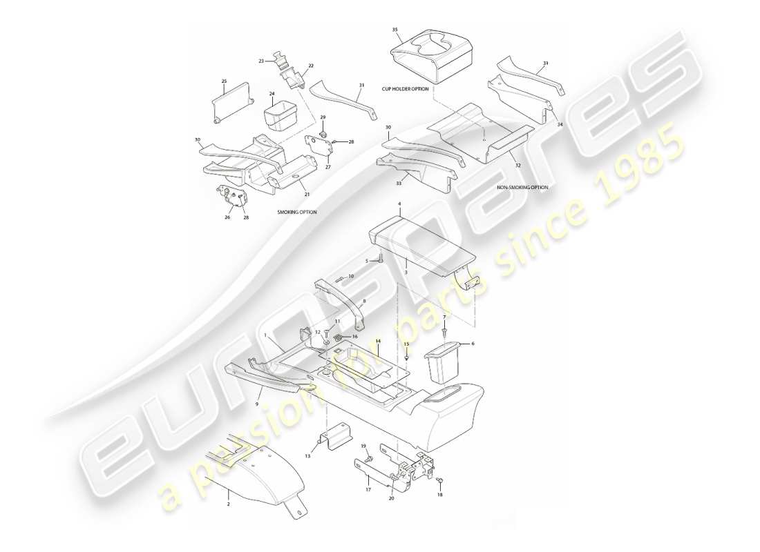 aston martin vanquish (2004) console centrale e rivestimento, vin 501949 nel diagramma delle parti