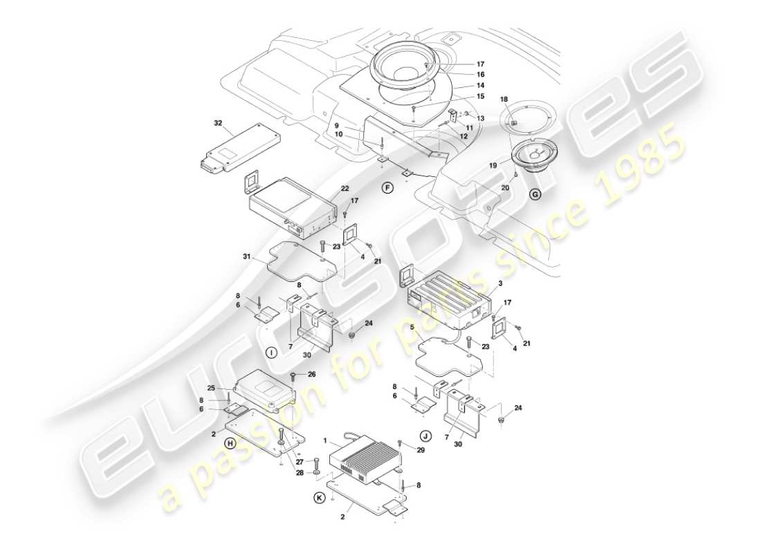 aston martin vanquish (2004) diagramma delle parti dell'intrattenimento in auto