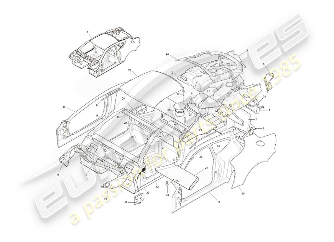 aston martin vanquish (2004) diagramma delle parti della struttura corporea