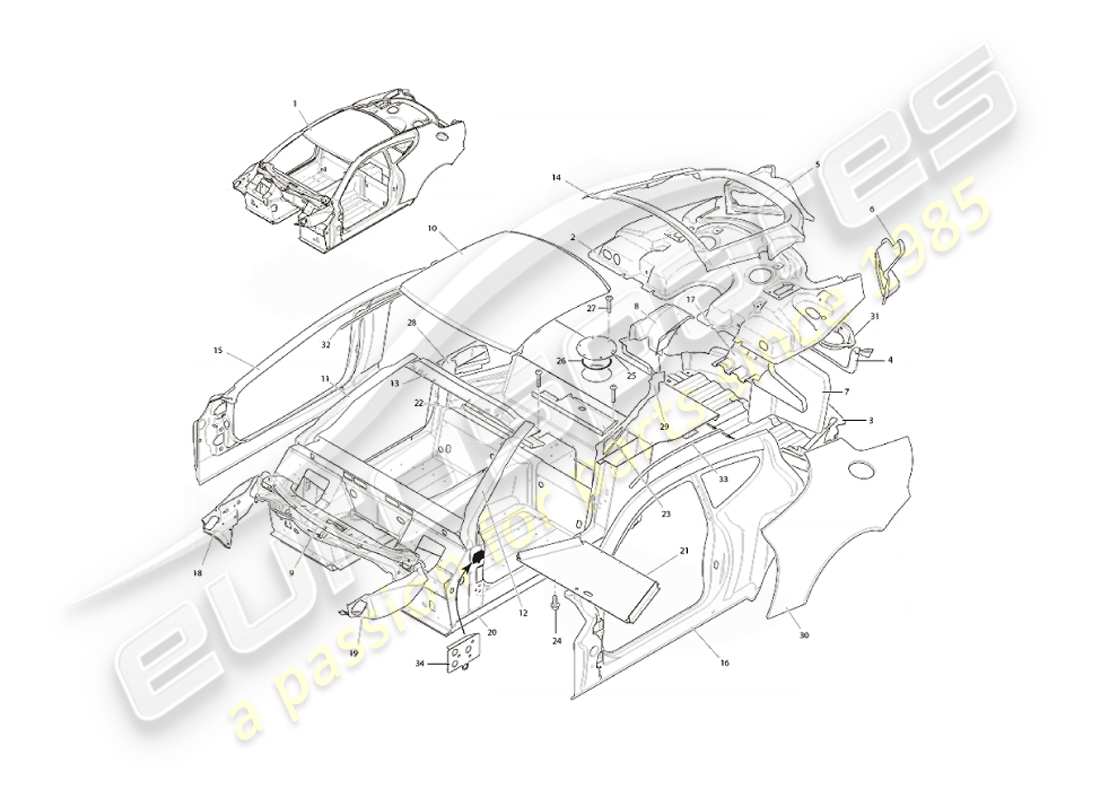 aston martin vanquish (2003) diagramma delle parti della struttura corporea