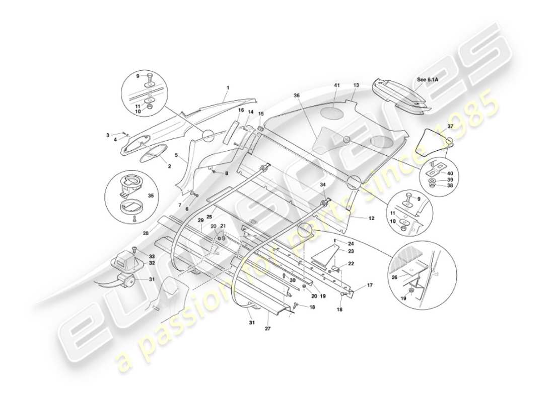 aston martin vanquish (2003) rivestimento posteriore, 2+0 diagramma delle parti