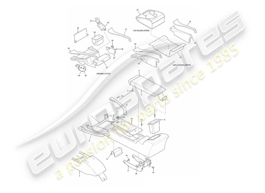 aston martin vanquish (2003) console centrale e rivestimento, vin 501949 nel diagramma delle parti