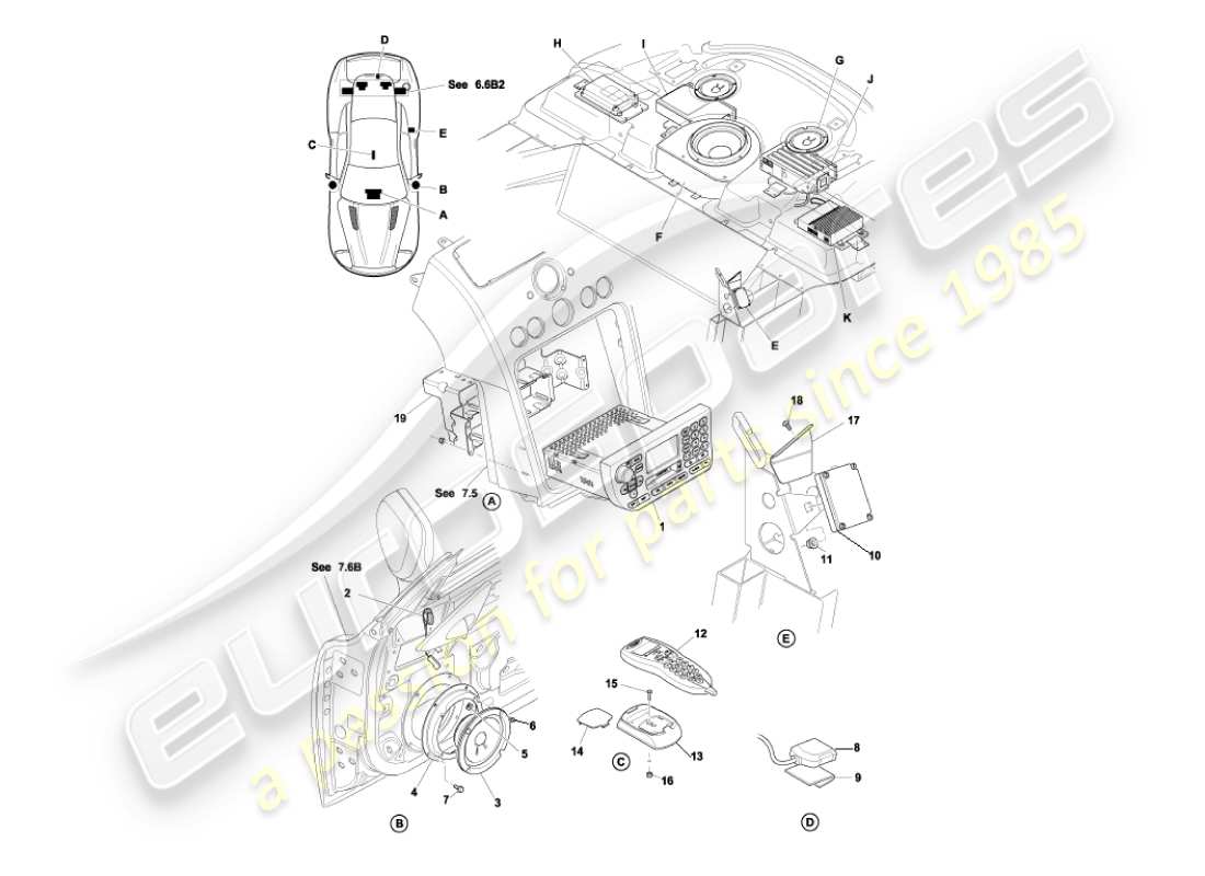 aston martin vanquish (2004) diagramma delle parti dell'intrattenimento in auto