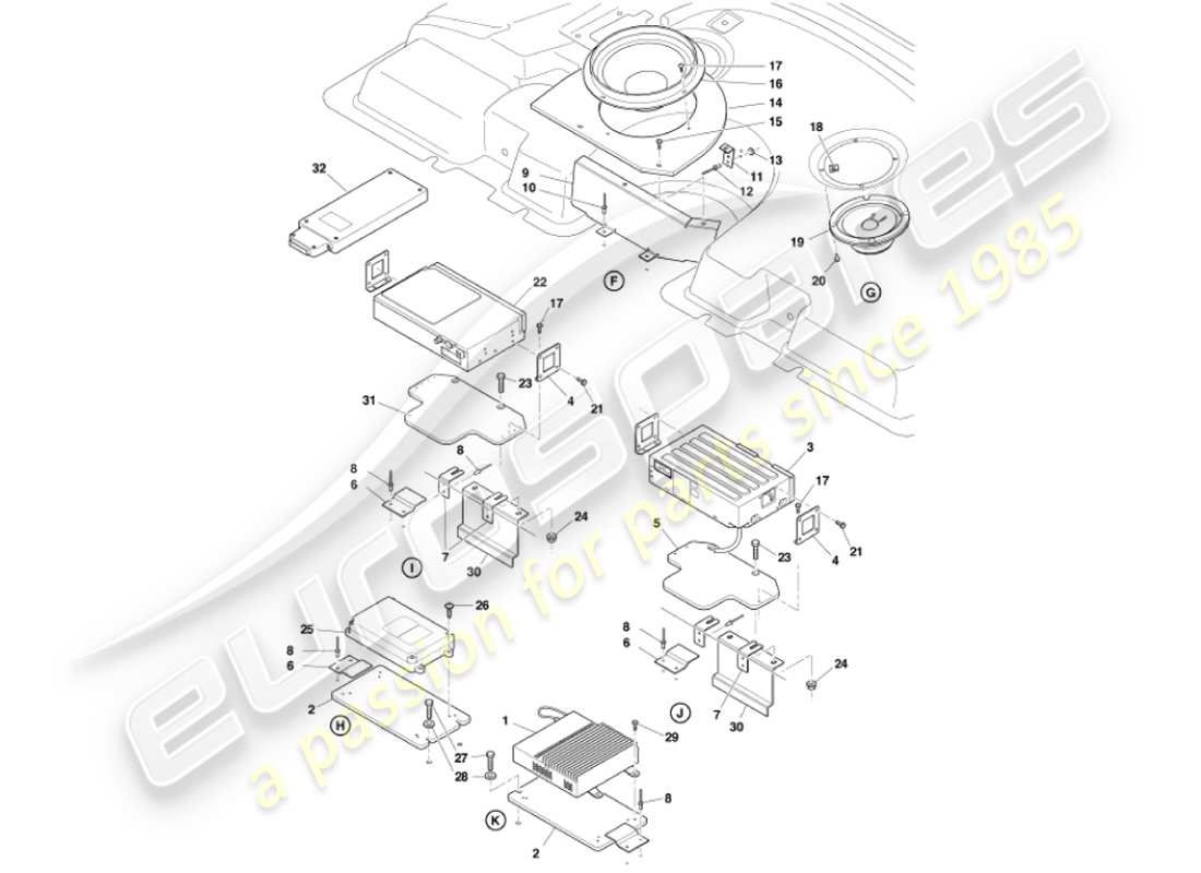 aston martin vanquish (2002) diagramma delle parti dell'intrattenimento in auto