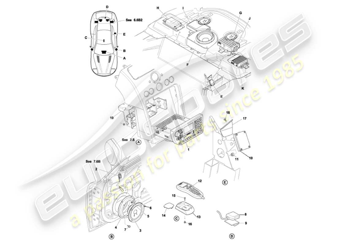 aston martin vanquish (2007) intrattenimento in auto diagramma delle parti