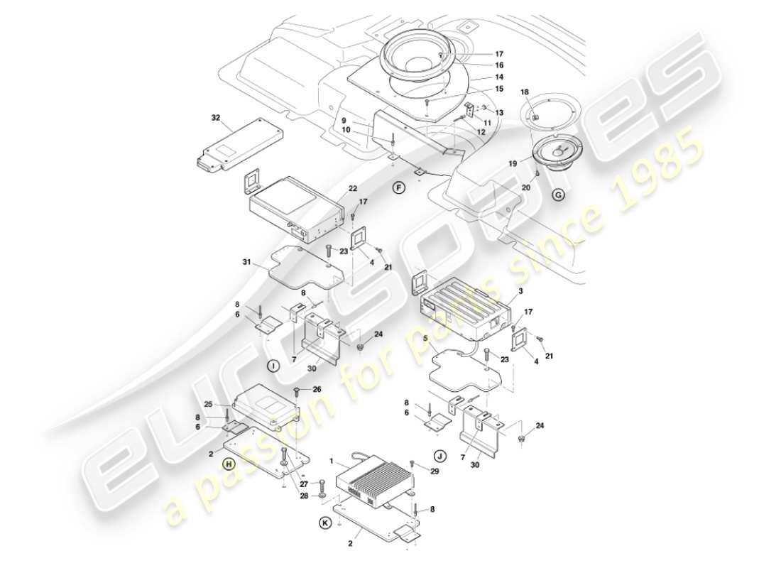 aston martin vanquish (2007) diagramma delle parti dell'intrattenimento in auto