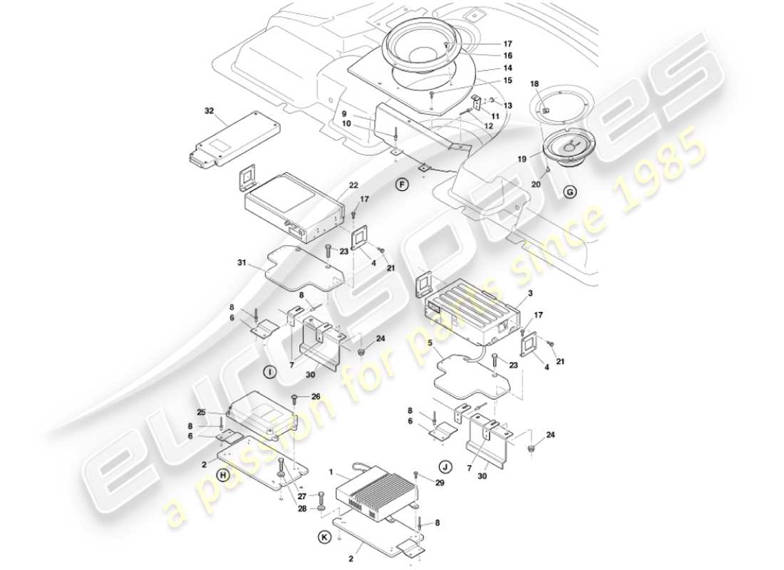 aston martin vanquish (2001) intrattenimento in auto diagramma delle parti