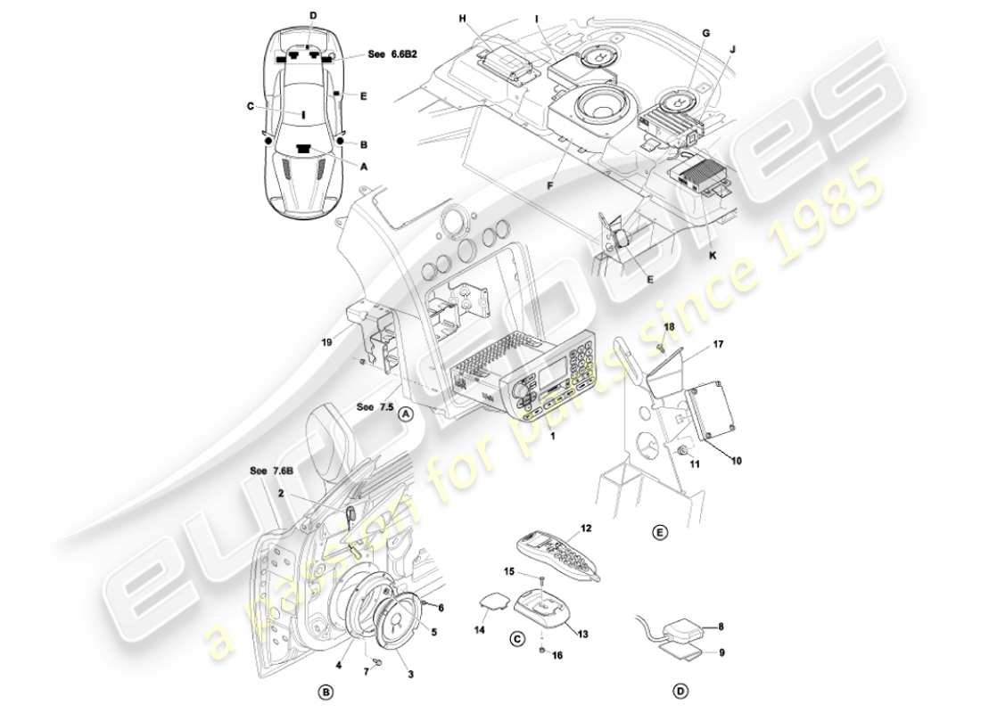 aston martin vanquish (2001) diagramma delle parti dell'intrattenimento in auto