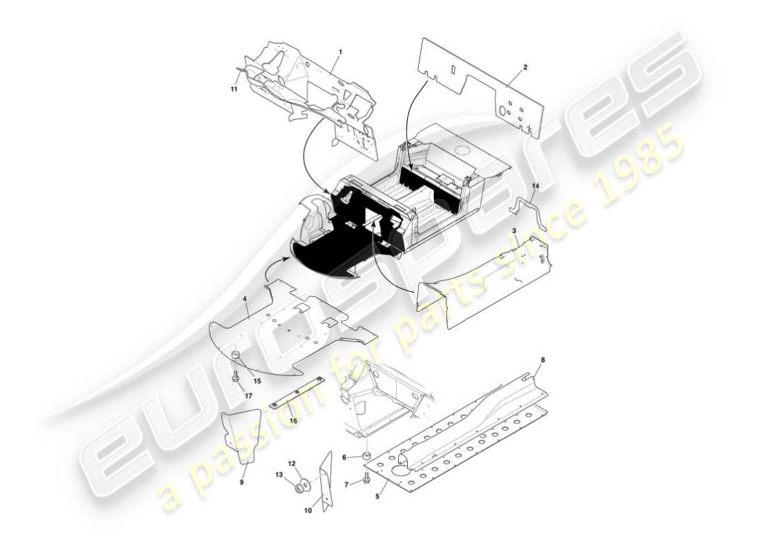 aston martin vanquish (2003) deflettori e scudi di calore diagramma delle parti