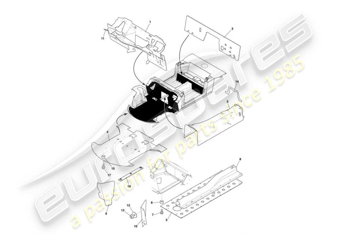 aston martin vanquish (2005) deflettori e scudi di calore diagramma delle parti