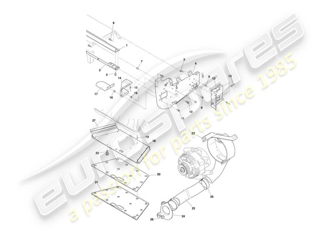 aston martin vanquish (2004) deflettori e scudi di calore diagramma delle parti