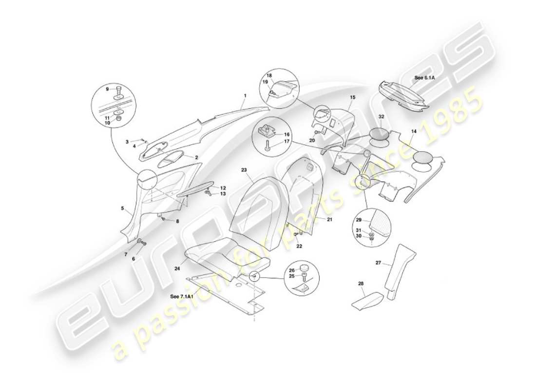 aston martin vanquish (2006) rivestimento posteriore, diagramma delle parti 2+2