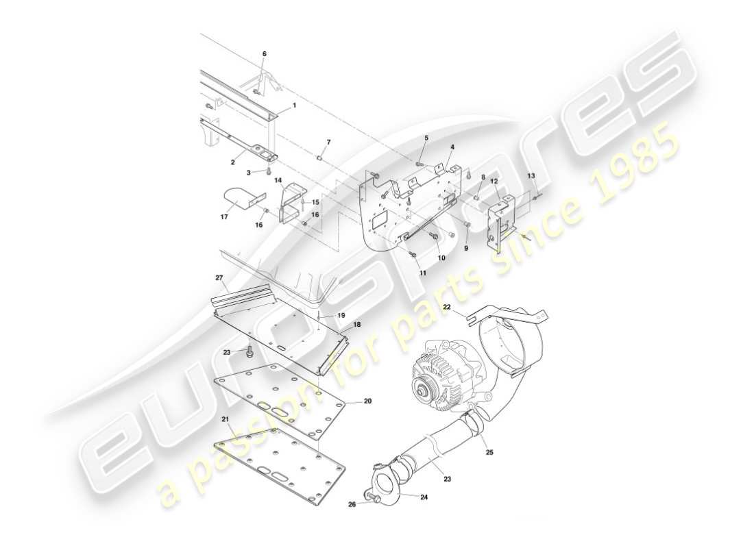 aston martin vanquish (2005) deflettori e scudi di calore diagramma delle parti